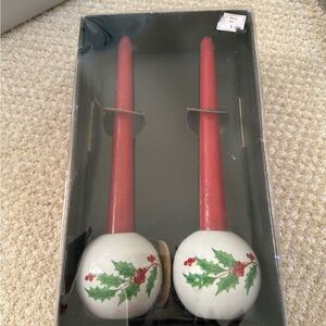 Red Taper Candles with Holly Holders